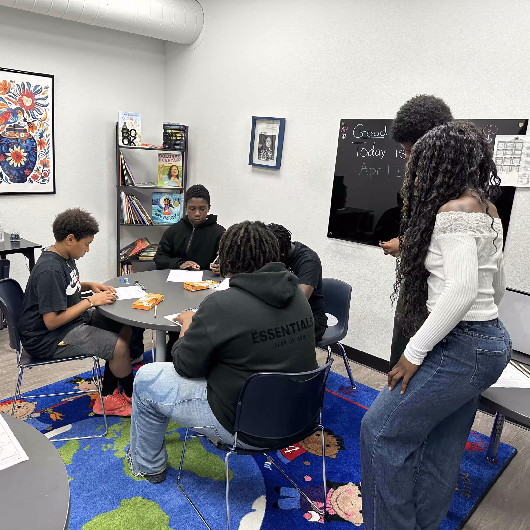 Group of students working together at Carver Society in Lompoc.